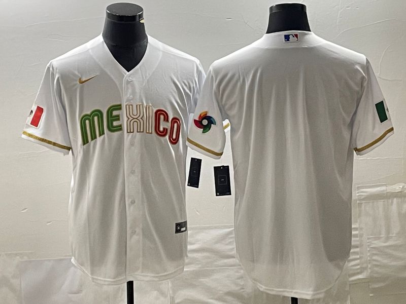 Men 2023 World Cub Mexico Blank White gold Nike MLB Jersey2